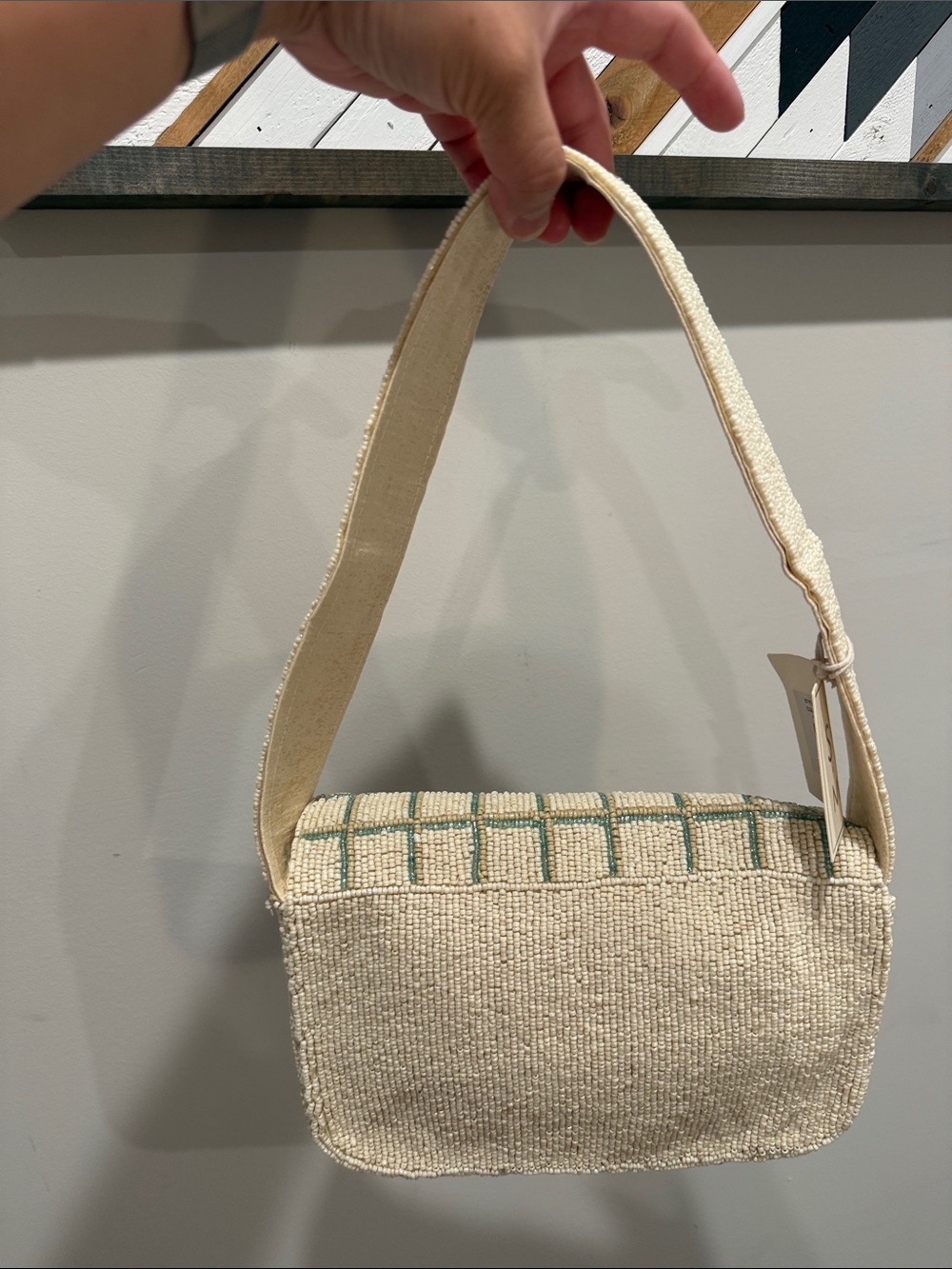 Cream Beaded Shoulder Bag with Embroidered Horse Accent - Picture 2 of 3